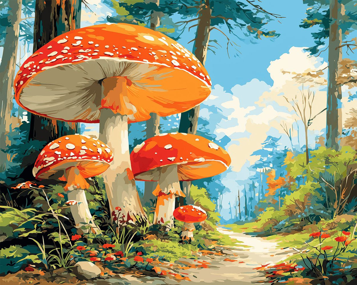 Enchanted giant mushrooms cross stitch kit for beginners