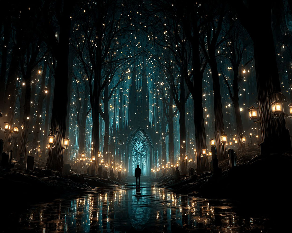 Enchanted glowing forest cross stitch kit for beginners