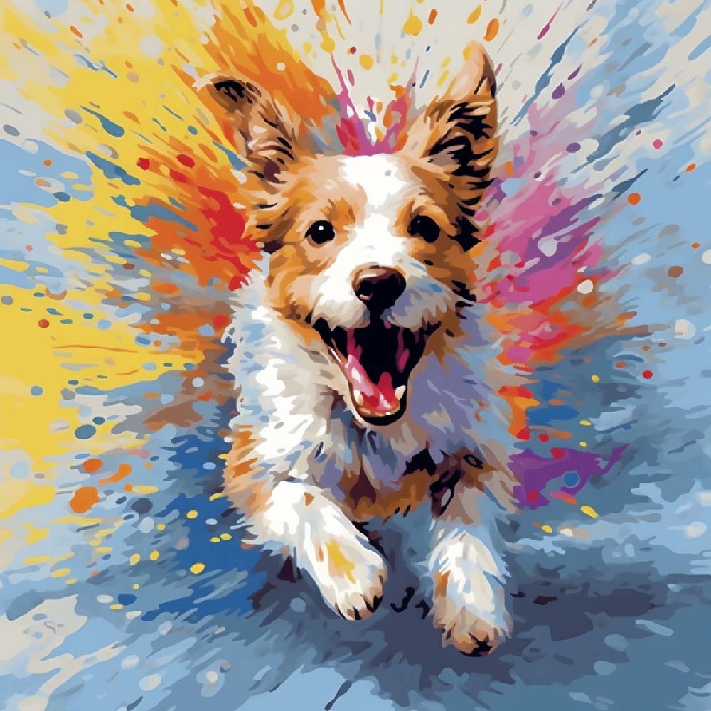Energetic splash dog cross stitch kit for beginners