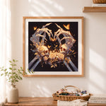 Finished eternal skeleton love cross stitch artwork displayed as home decor