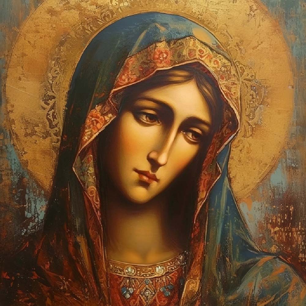 Ethereal blue veiled sacred portrait cross stitch kit for beginners