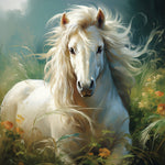 Ethereal white horse in tall grass cross stitch kit for beginners