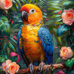 Exotic macaw and roses cross stitch kit for beginners
