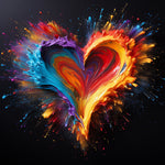 Explosive colorful paint heart on black cross stitch kit for beginners