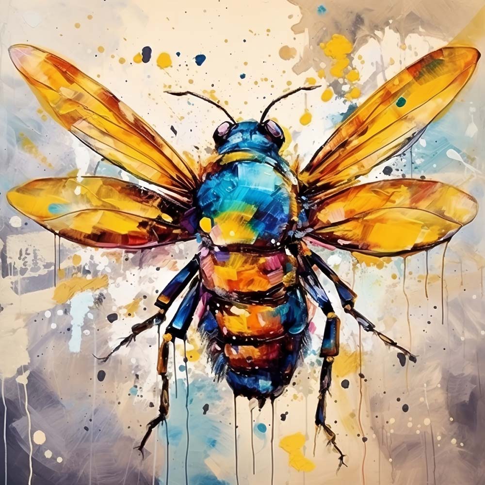 Expressive splatter paint bee cross stitch kit for beginners