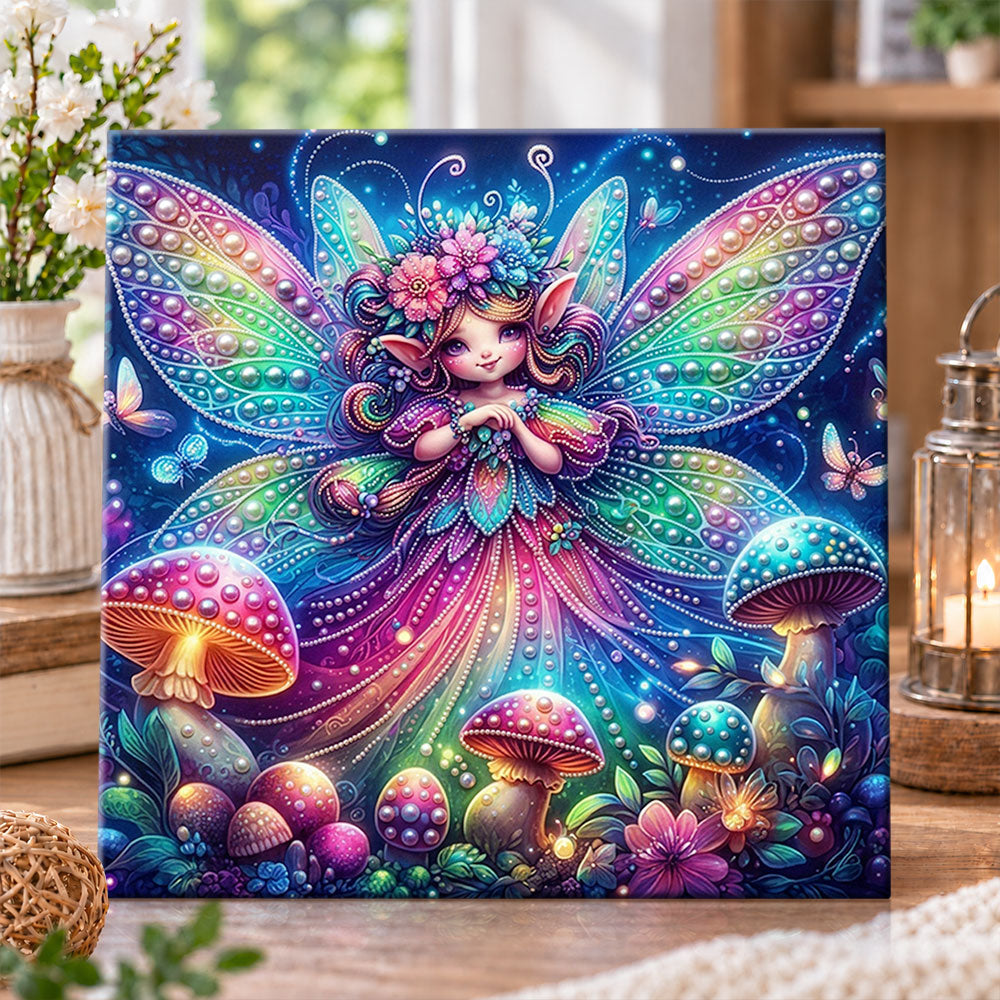 Fairy among glowing mushrooms pearl diamond painting kit for beginners