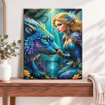 Finished fairy and mystic beast pearl diamond painting artwork displayed as home decor