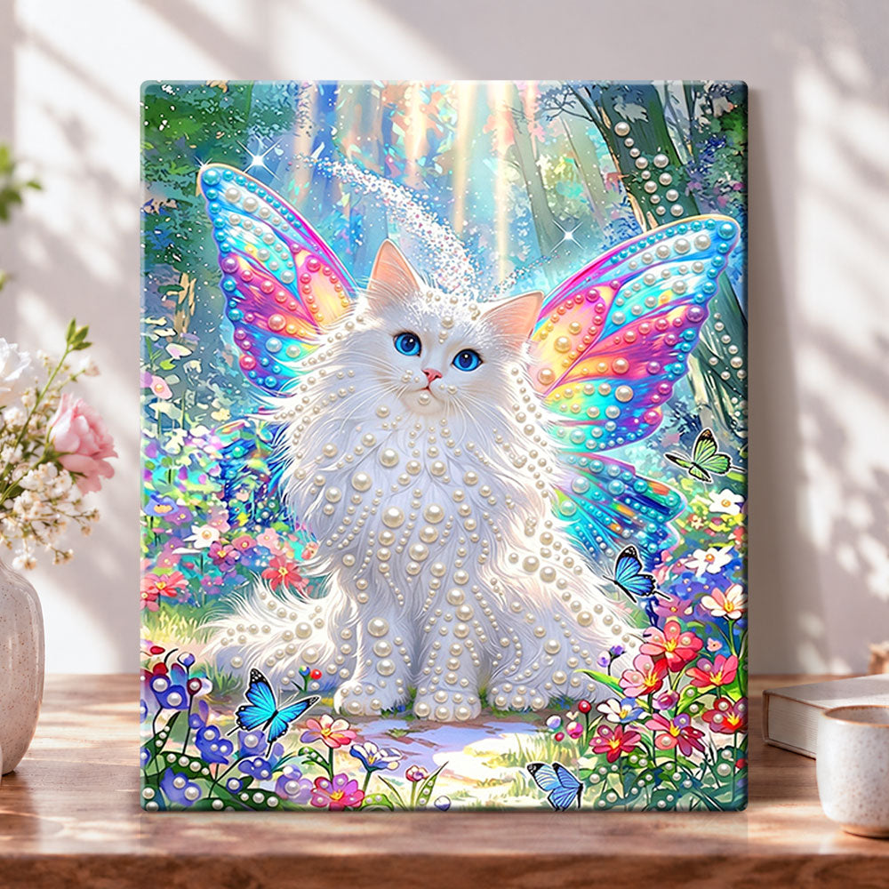 Fairy cat in bloom pearl diamond painting kit for beginners