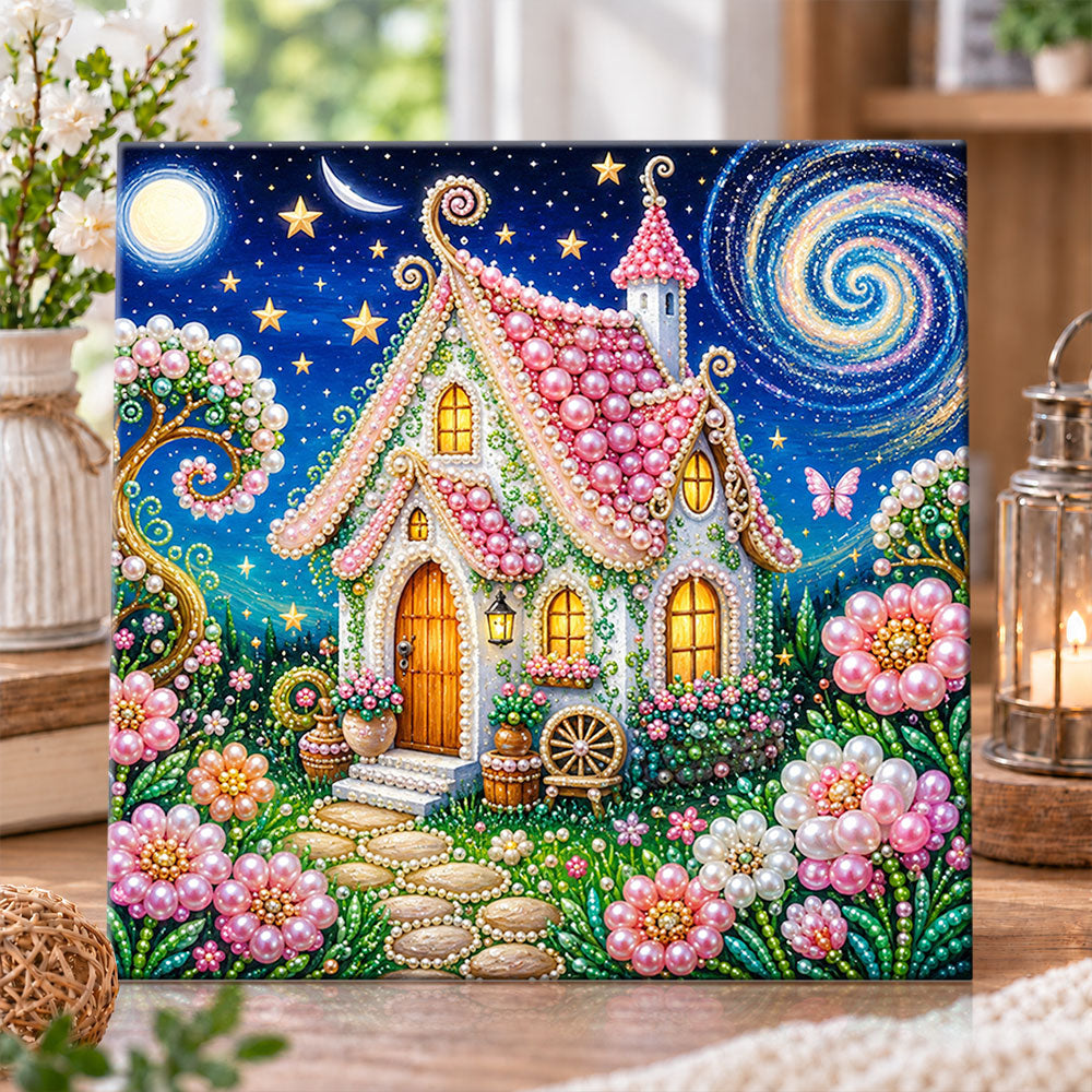 Fairy house under starry sky pearl diamond painting kit for beginners