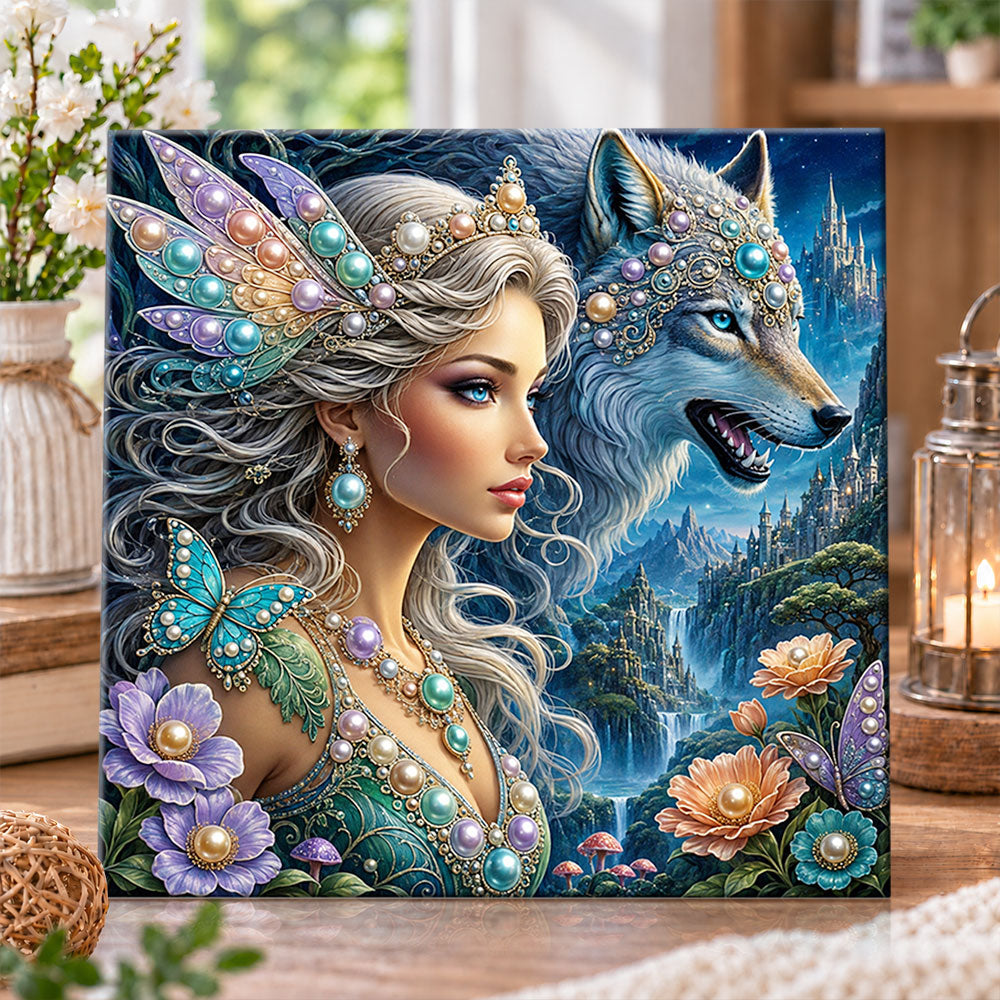 Fairy queen and mystic wolf pearl diamond painting kit for beginners