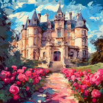 Fairytale castle with rose garden cross stitch kit for beginners