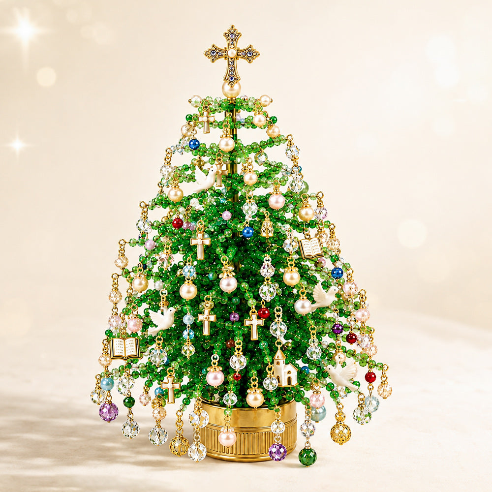 Faith Beaded Christmas Tree Kit with cross, dove, pearl and church charms