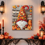 Finished fall harvest gnome pearl diamond painting artwork displayed as holiday home decor