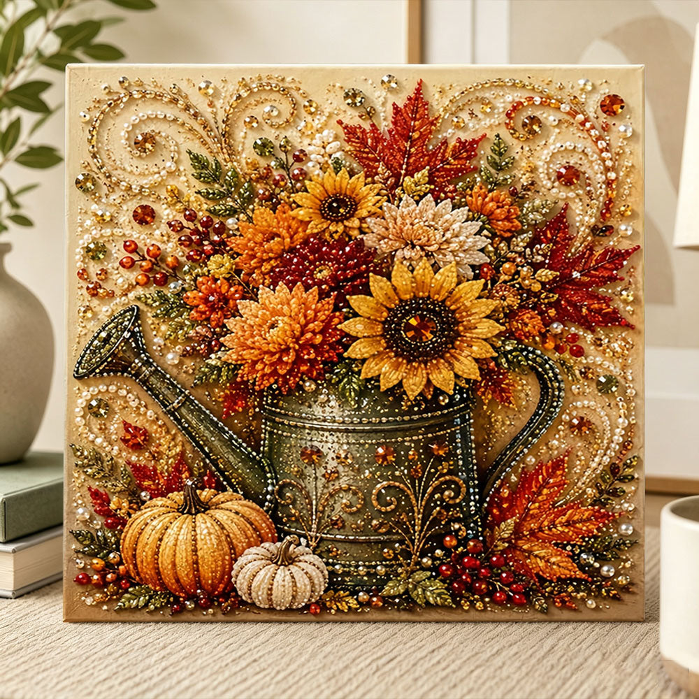 Fall harvest watering can pearl diamond painting kit for beginners