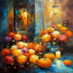 Fall pumpkin floral porch scene cross stitch kit for beginners