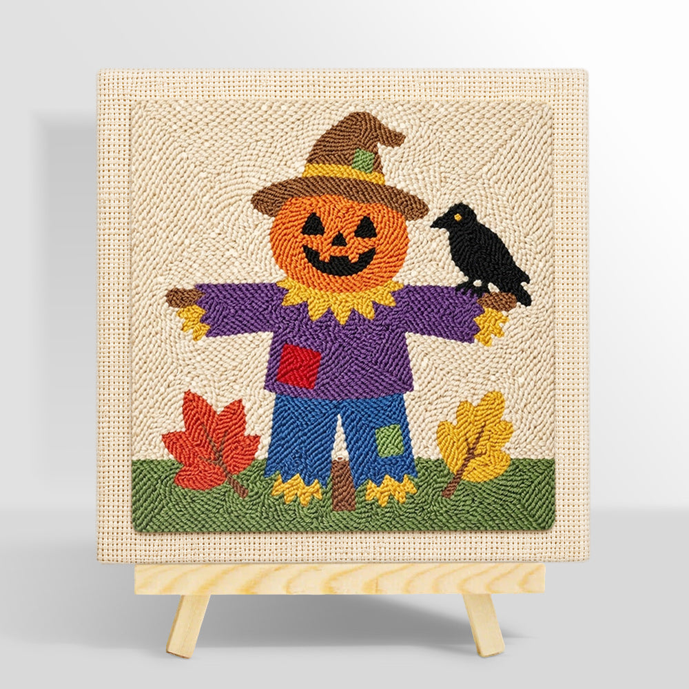 Fall pumpkin scarecrow punch needle kit for beginners