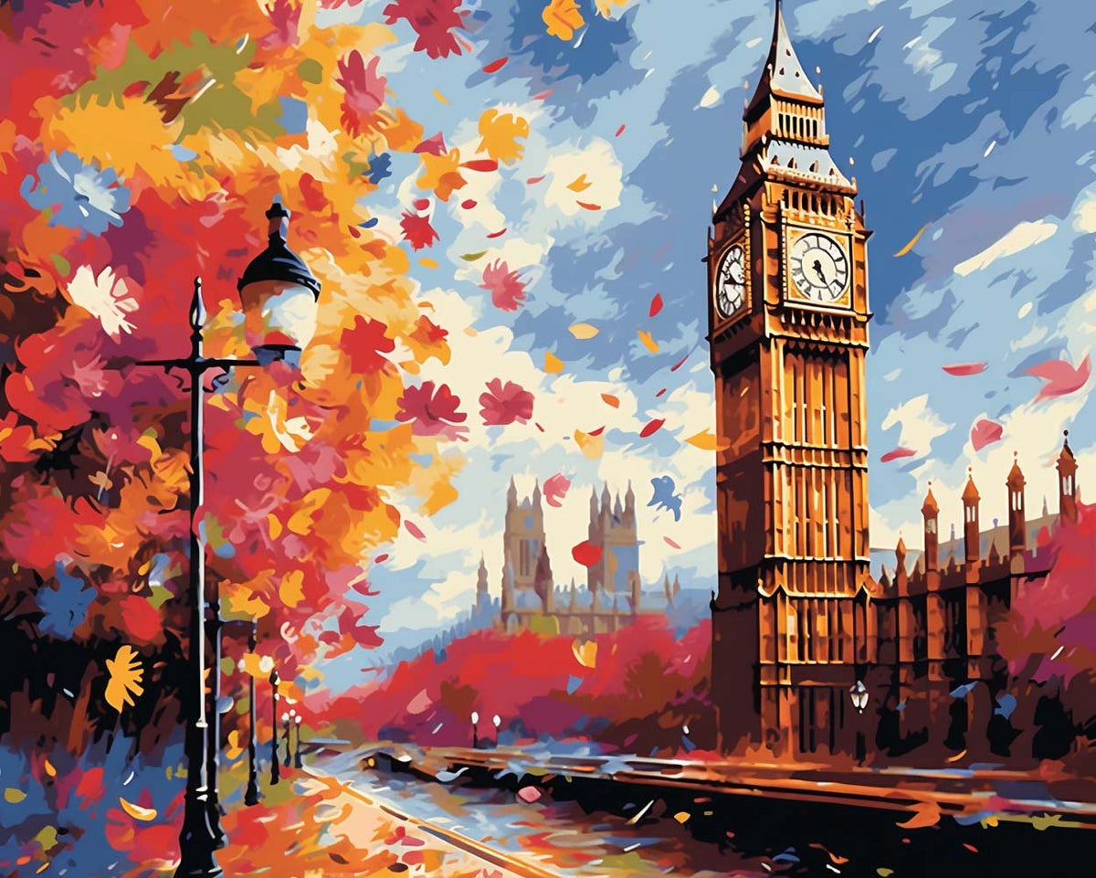 Fall scenery at big ben cross stitch kit for beginners