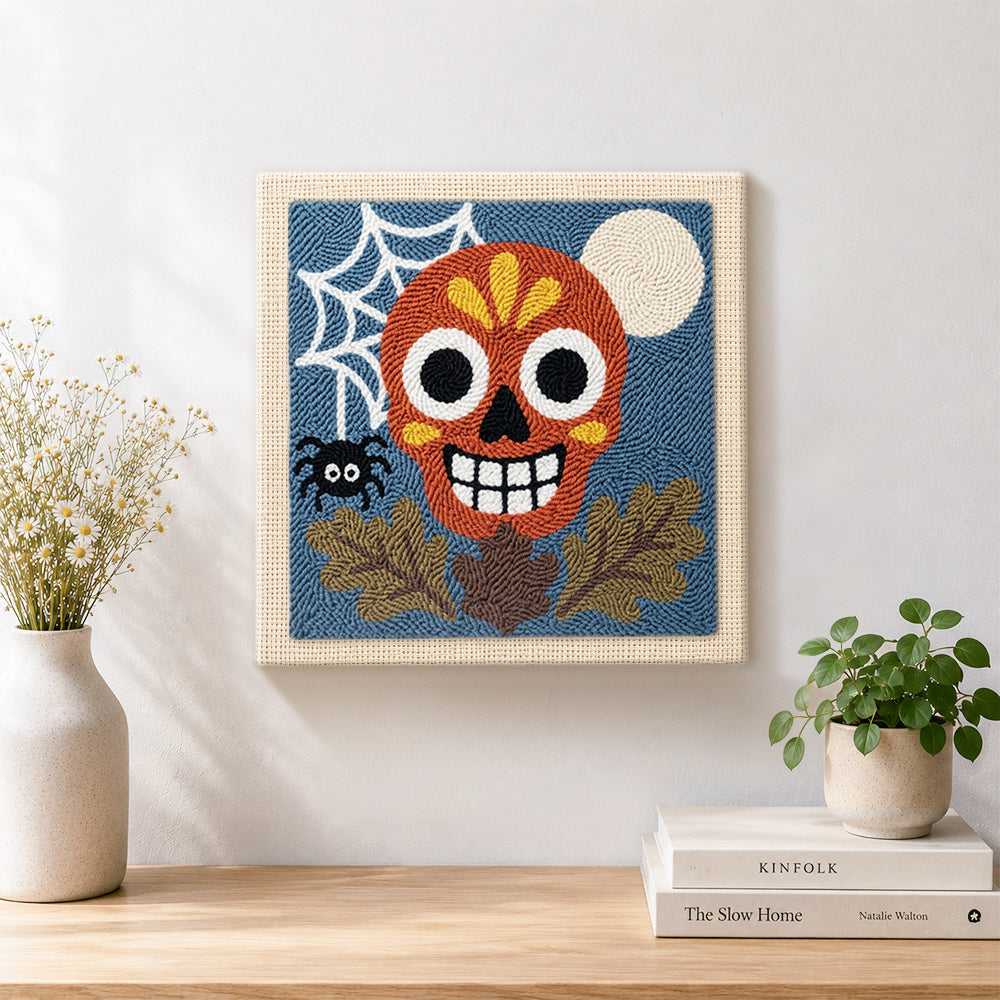 Finished fall sugar skull art artwork displayed on a wall