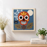 Finished fall sugar skull art artwork displayed on a wall