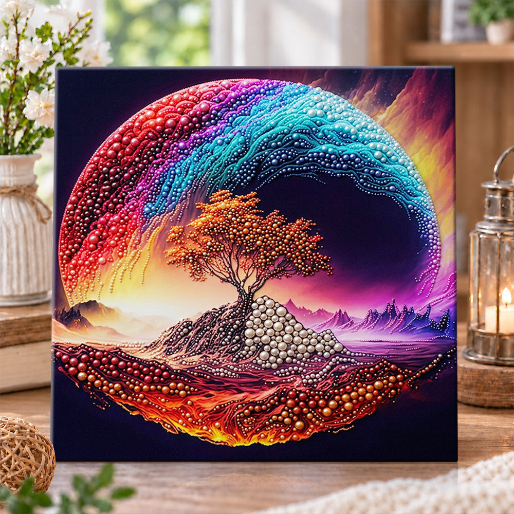 Fantasy tree on colorful planet pearl diamond painting kit for beginners