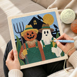 Creating handmade farm halloween buddies punch needle artwork