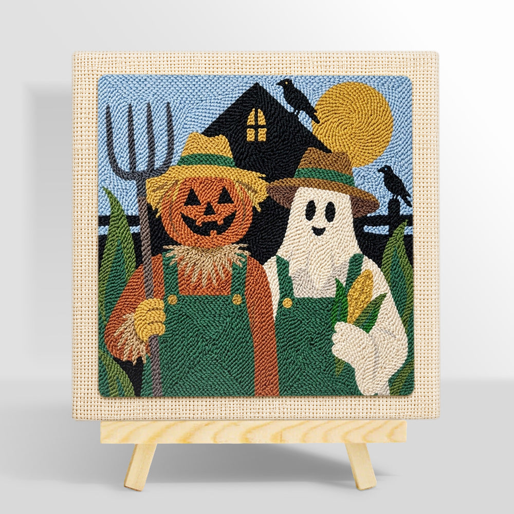 Farm halloween buddies punch needle kit for beginners