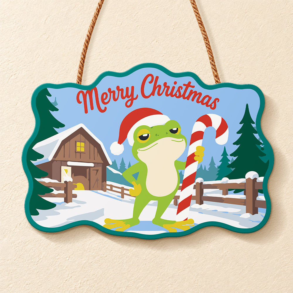Farmhouse frog holiday paint by numbers door hanger finished design