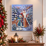 Finished father frost in winter forest pearl diamond painting artwork displayed as holiday home decor