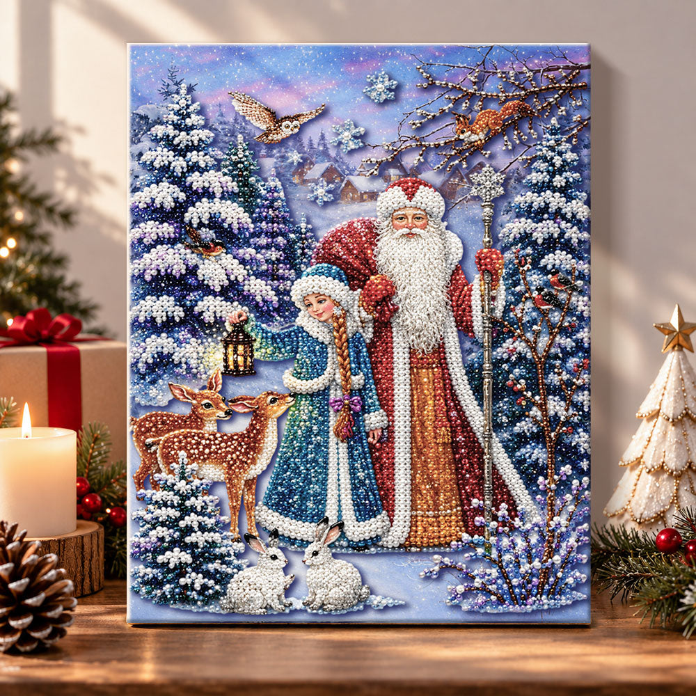 Father frost in winter forest pearl diamond painting kit for beginners