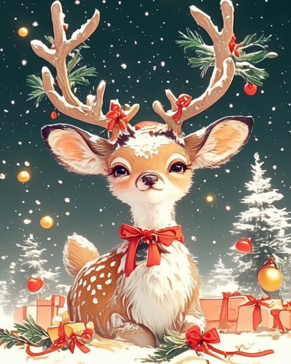 Festive baby deer cross stitch kit for beginners