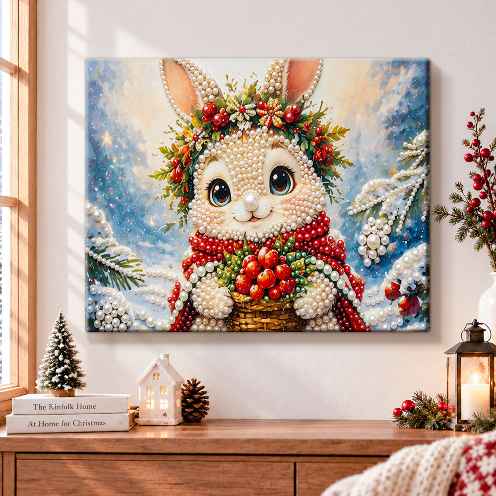 Festive bunny with berry basket pearl diamond painting kit for beginners