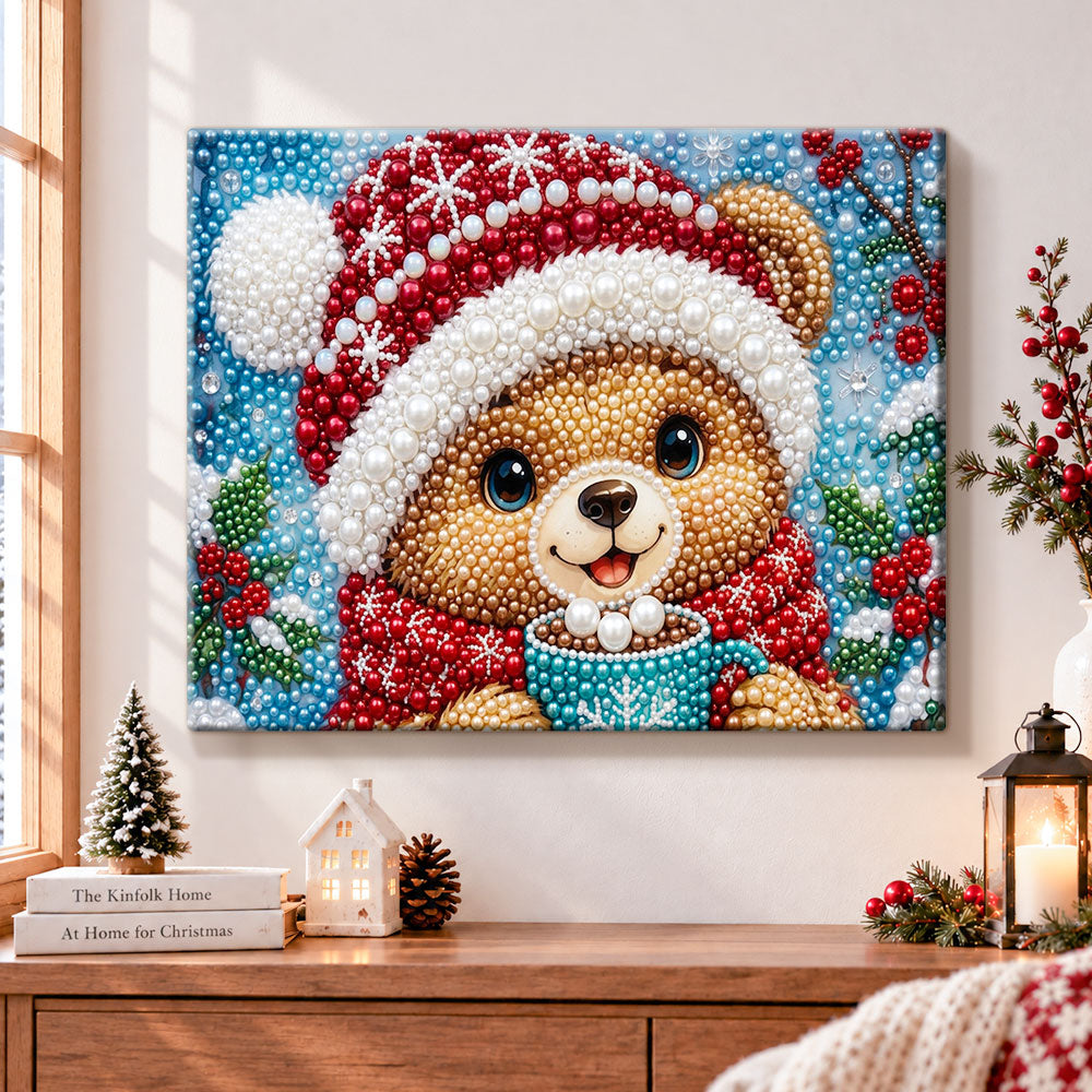 Festive christmas bear pearl diamond painting kit for beginners