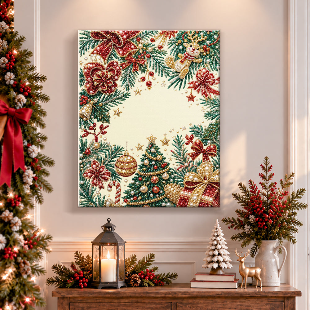 Finished festive christmas border decor pearl diamond painting artwork displayed as holiday home decor
