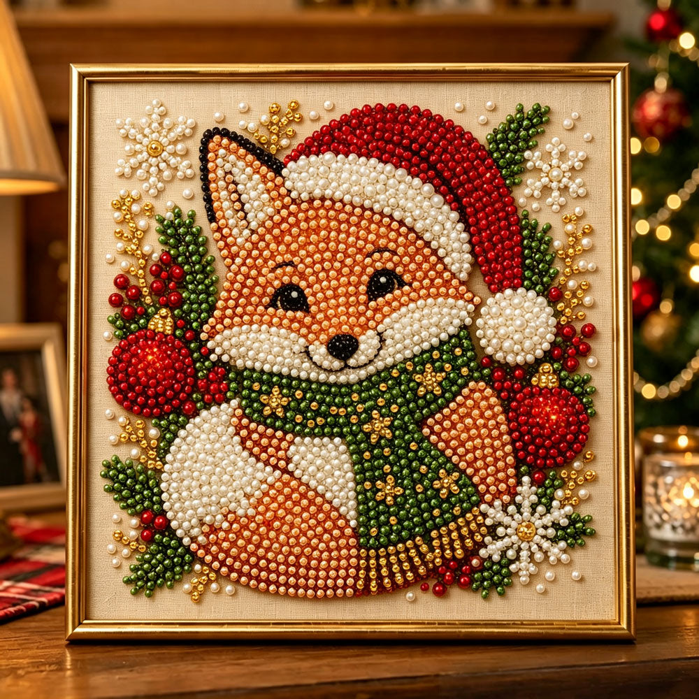Festive christmas fox pearl diamond painting kit for beginners
