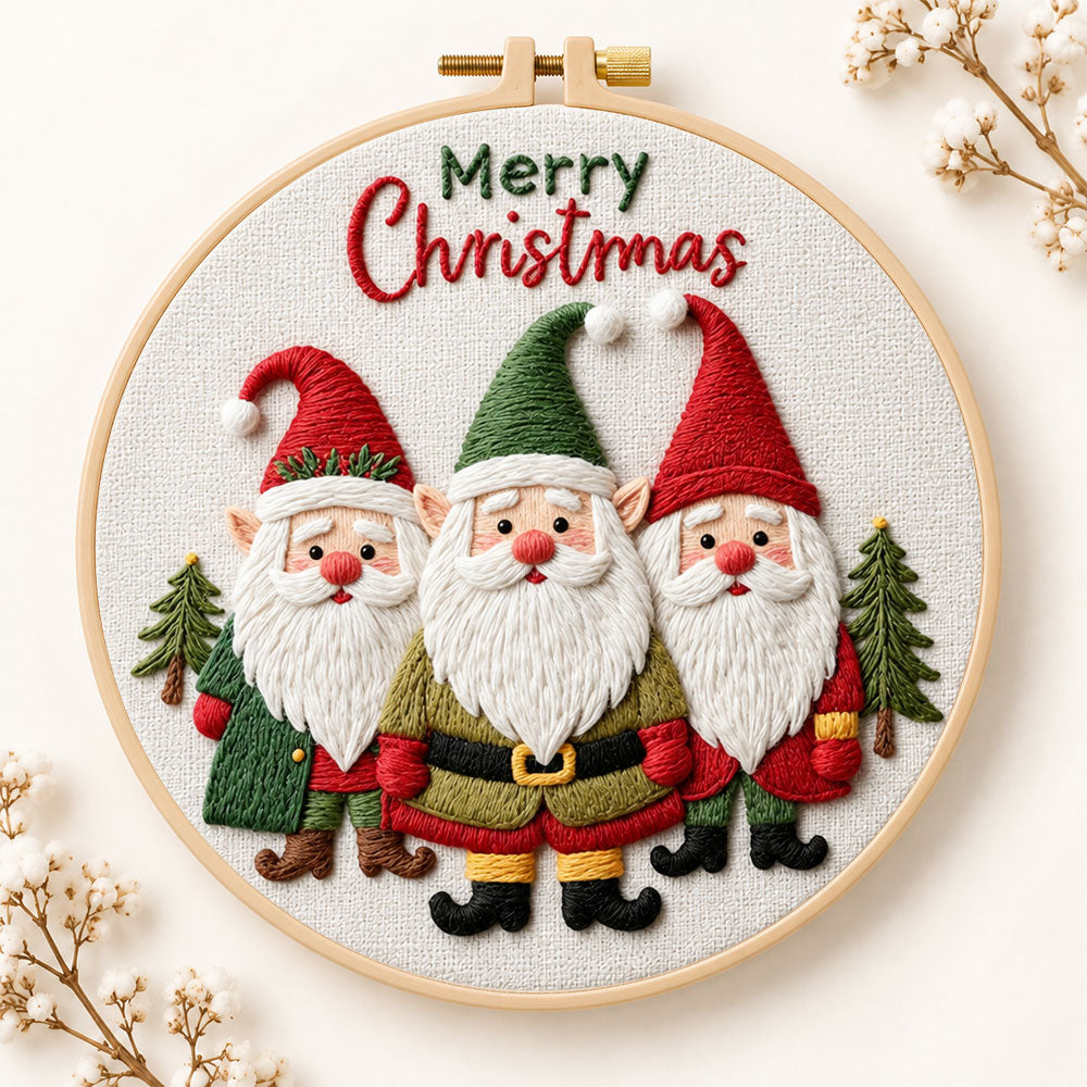 Festive christmas gnomes embroidery kit