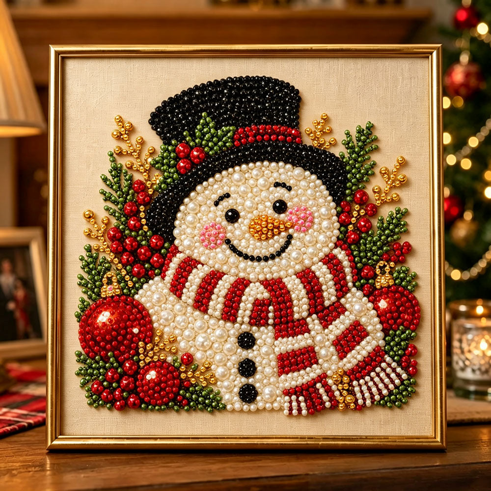 Festive christmas snowman pearl diamond painting kit for beginners