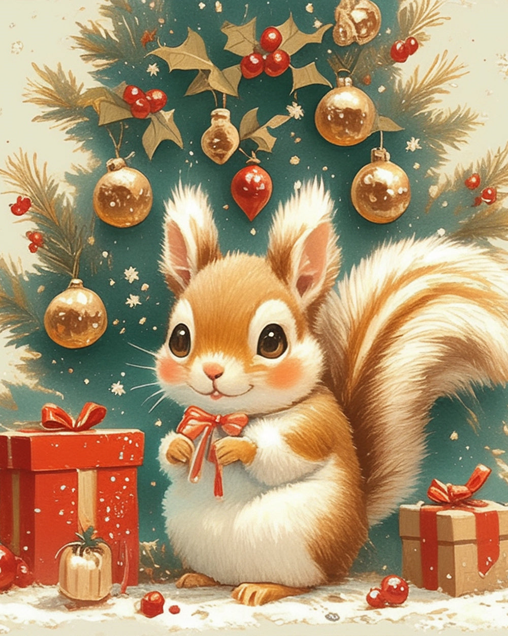 Festive christmas squirrel cross stitch kit for beginners