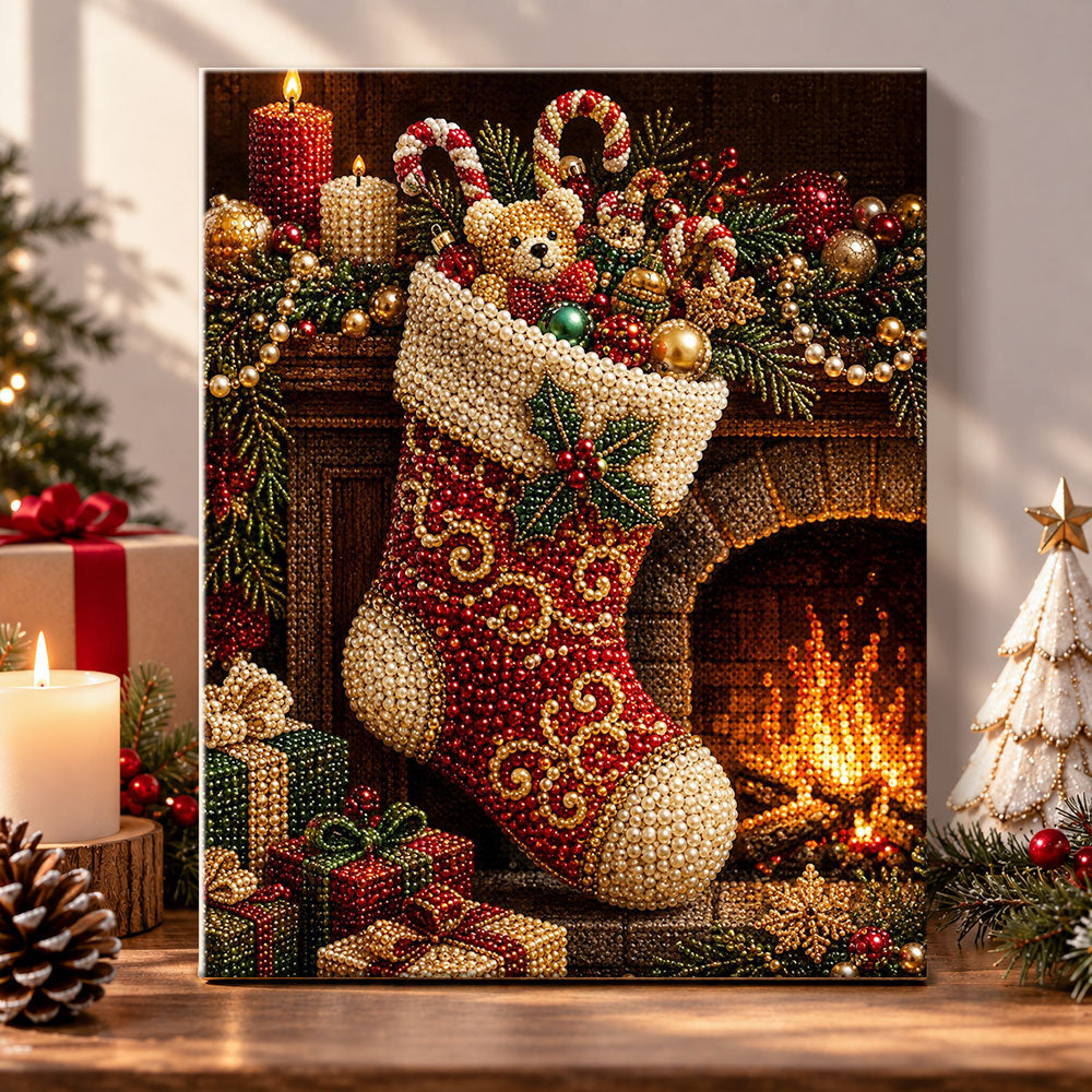 Festive christmas stocking pearl diamond painting kit for beginners