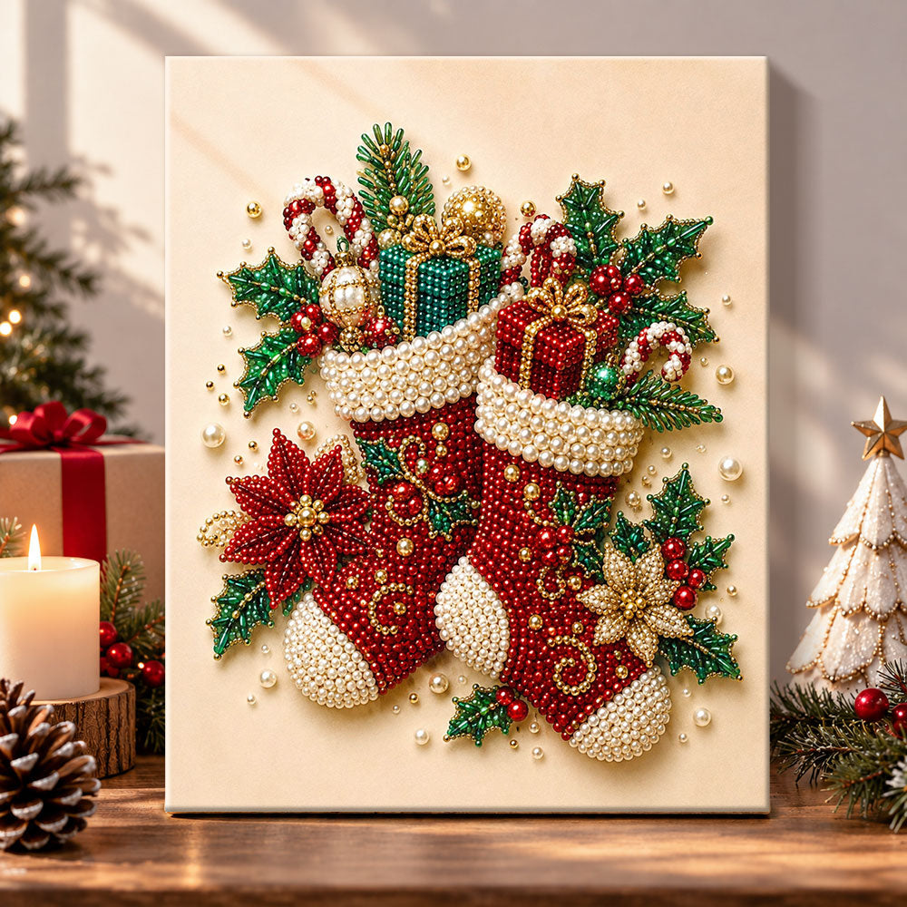 Festive christmas stockings pearl diamond painting kit for beginners