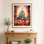 Finished festive christmas tree decor cross stitch artwork displayed as home decor