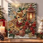 Festive fawn beside glowing lantern pearl diamond painting kit for beginners