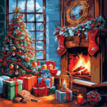Festive fireplace and gifts cross stitch kit for beginners