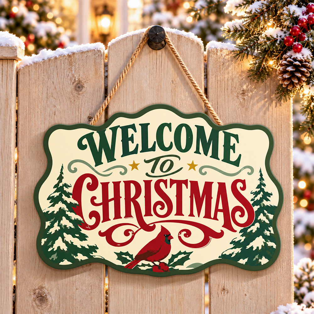 Festive forest welcome paint by numbers door hanger on a garden gate