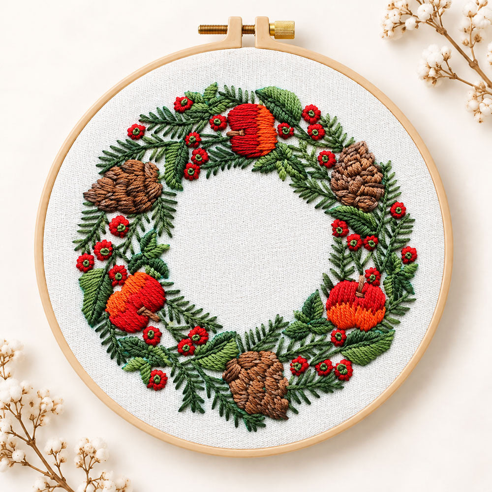 Festive fruit wreath embroidery kit