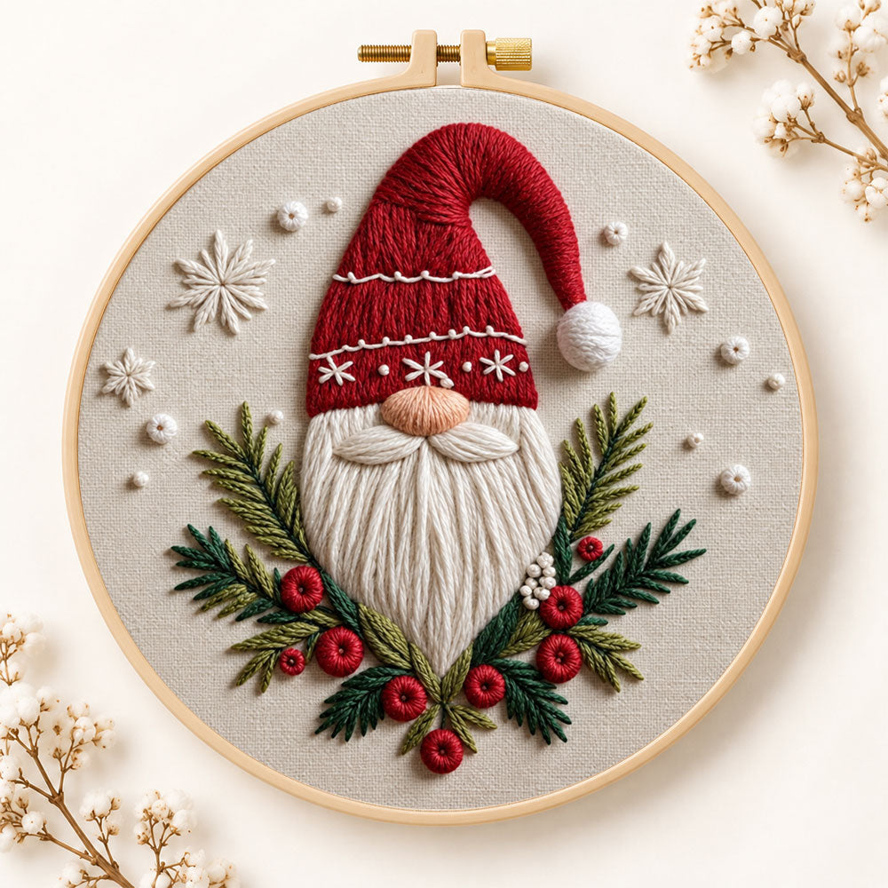 Festive gnome portrait embroidery kit