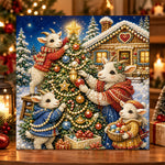 Festive goat family decorating tree pearl diamond painting kit for beginners