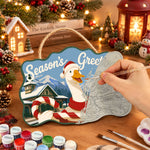 Festive goose with candy cane paint by numbers door hanger painting process