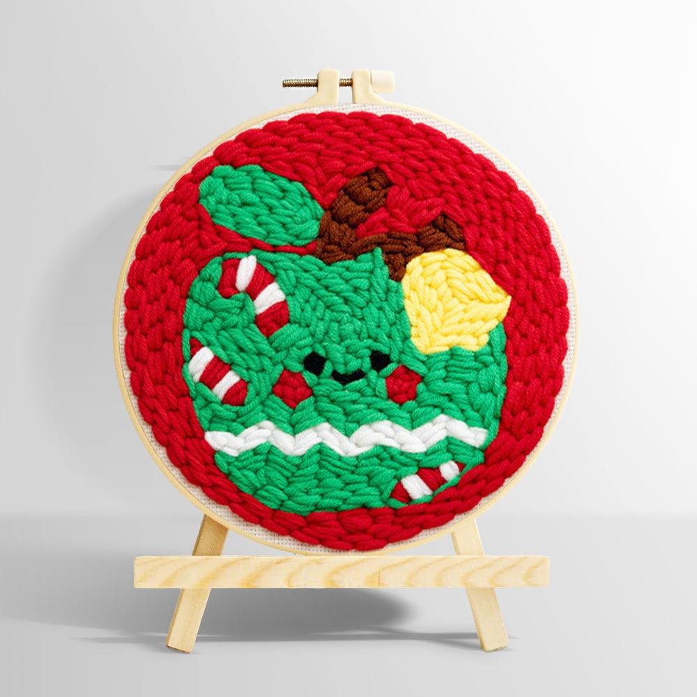 Festive green apple punch needle kit for beginners