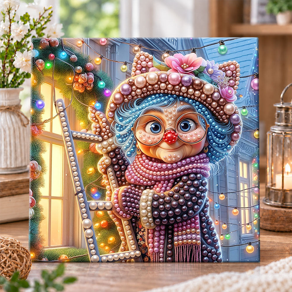 Festive holiday granny pearl diamond painting kit for beginners
