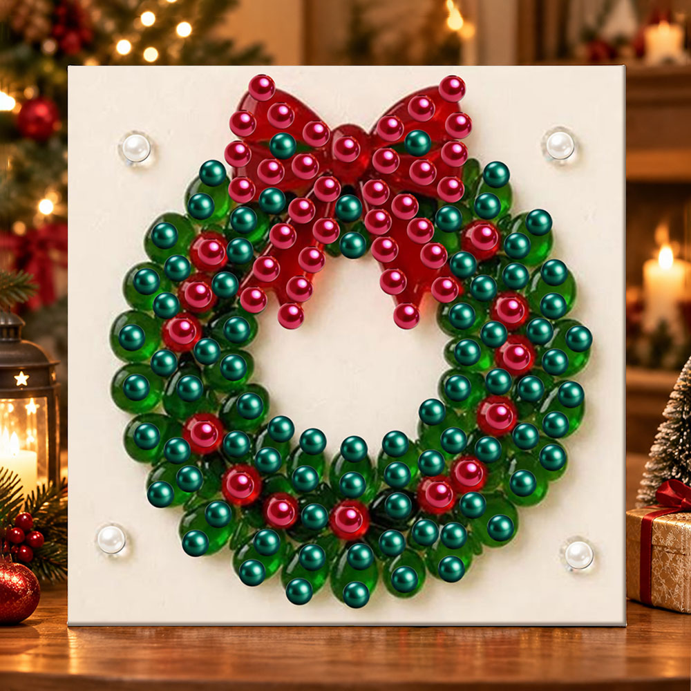 Festive holiday wreath pearl diamond painting kit for beginners